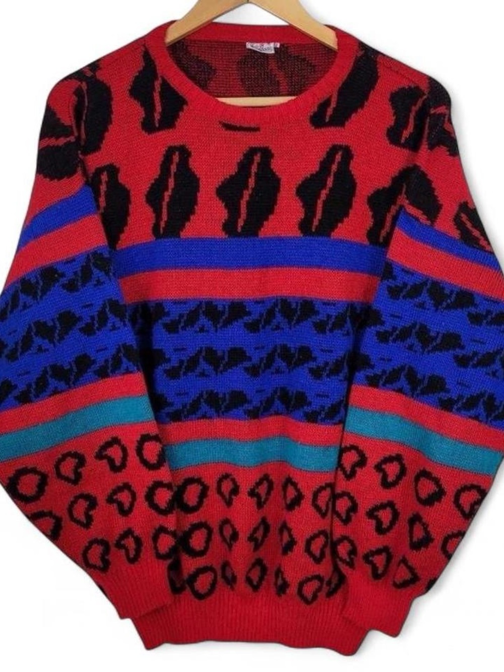 80s Alibrandi Retro Grandpa Red Blue Knit Sweater